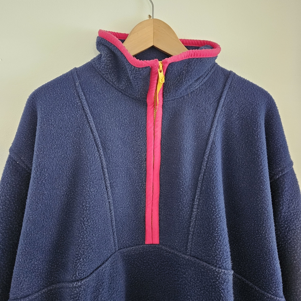 Vintage 90s GAP Arctic Light Fleece Medium 1/4 Zip Oversized Pullover Navy Pink - Picture 2 of 7